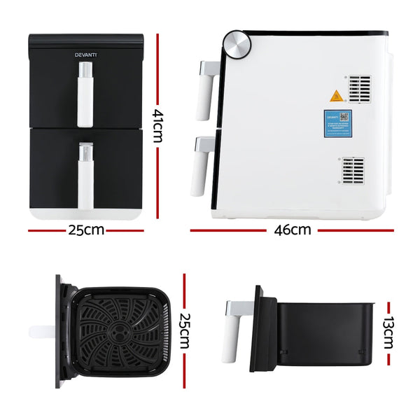 Devanti Air Fryer Oven 11L Dual Zone Fryers Air Fryers