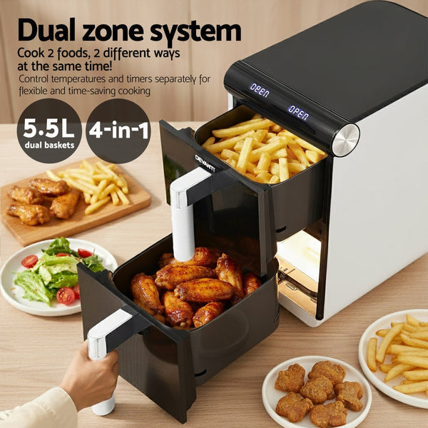 Devanti Air Fryer Oven 11L Dual Zone Fryers Air Fryers