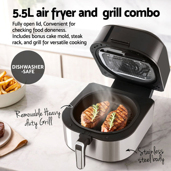 Devanti 5.5L Air Fryer & Grill Lcd Fryers 1500W Air Fryers