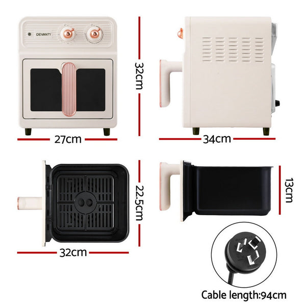 Devanti 6L Air Fryer Knob Control 1700W Cream Air Fryers