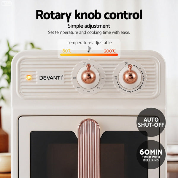 Devanti 6L Air Fryer Knob Control 1700W Cream Air Fryers