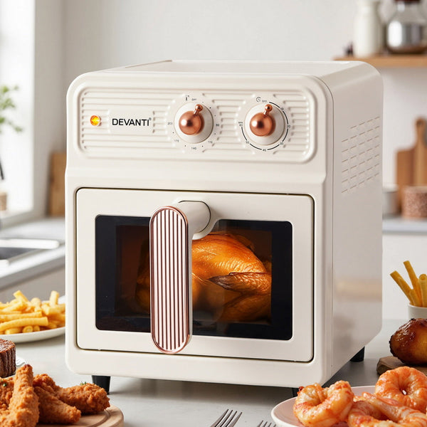 Devanti 6L Air Fryer Knob Control 1700W Cream Air Fryers