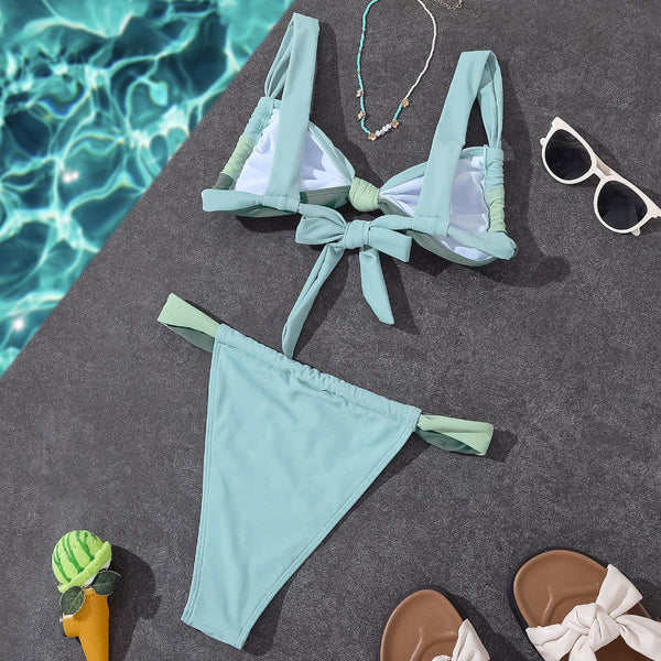 New And American Style Bikini Cross Border Export Spliced Strap  Two Piece Swimsuit For Women Swimwear