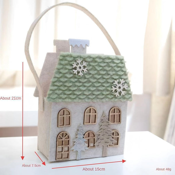 Christmas Jade Green Santa Snow House Felt Mini Apple Handbag Gift Bags