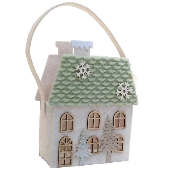 Christmas Jade Green Santa Snow House Felt Mini Apple Handbag Gift Bags