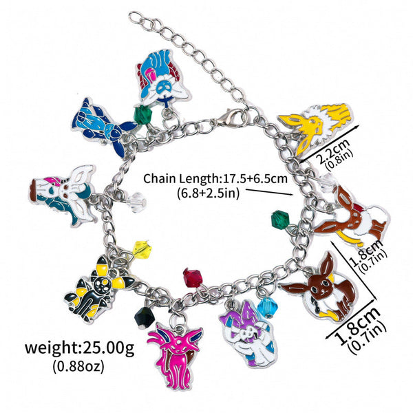 Pokeacutemon Eevee Bracelet With Nine Evolution Forms Pendant Anime Merchandise Jewelry Bracelets