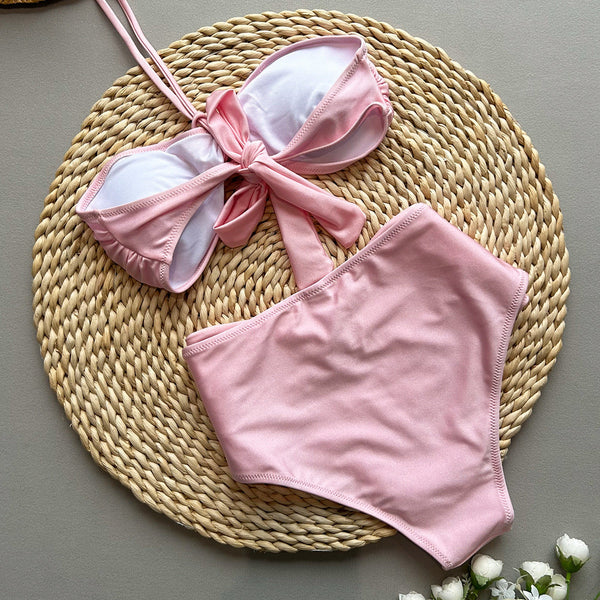 Style Bikini High Waist Solid Color Two Piece Women's Swimsuit Swimwear