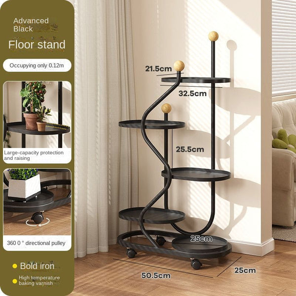 Mobile Flower Stand With Wheels Multi Layer Metal Plant Shelf For Living Room And Balcony Floor Standing Planter Rack Plant Stands