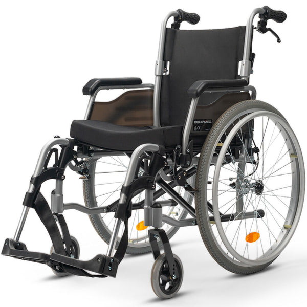 Equipmed 24 Inch Portable Folding Wheelchair 24" Mobility Chair Alloy Senior Elderly Aid Wheelchairs