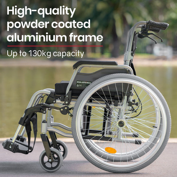 Equipmed 24 Inch Portable Folding Wheelchair 24" Mobility Chair Alloy Senior Elderly Aid Wheelchairs