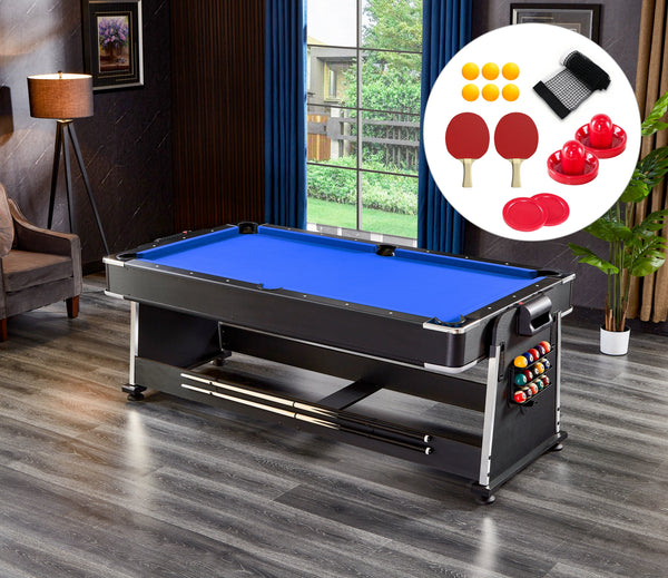 Activego Airshot 4 In 1 Velvet Cloth Pool Table And Air Hockey Table With Table Tennis And Desktop Ball And Air Puck Return System And Easy Flip Desig