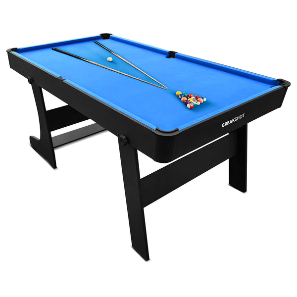 Activego Breakshot Fold Up High Speed Blue Velvet Cloth Pool And Billiards Table Comes With 8/9 Ball Set Triangle 2 Wooden Cues Surface Brush Tip Chal