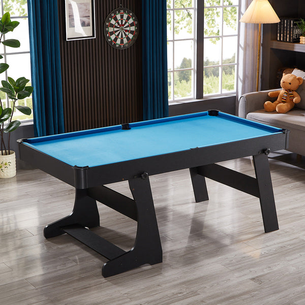 Activego Breakshot Fold Up High Speed Blue Velvet Cloth Pool And Billiards Table Comes With 8/9 Ball Set Triangle 2 Wooden Cues Surface Brush Tip Chal