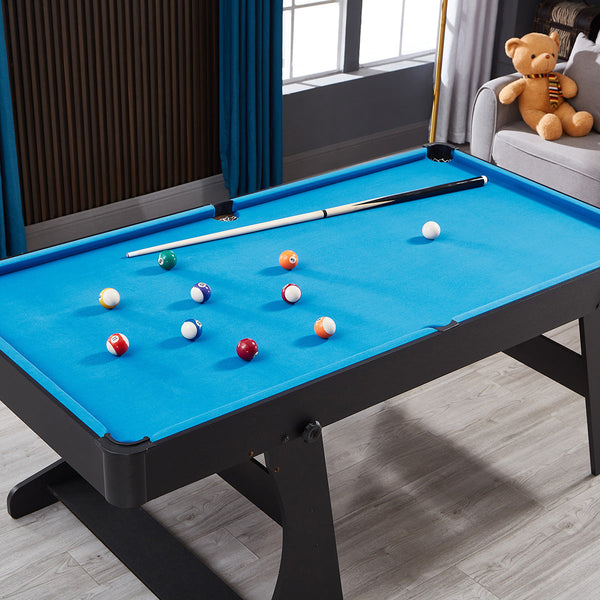 Activego Breakshot Fold Up High Speed Blue Velvet Cloth Pool And Billiards Table Comes With 8/9 Ball Set Triangle 2 Wooden Cues Surface Brush Tip Chal
