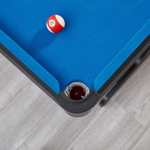 Activego Breakshot Fold Up High Speed Blue Velvet Cloth Pool And Billiards Table Comes With 8/9 Ball Set Triangle 2 Wooden Cues Surface Brush Tip Chal