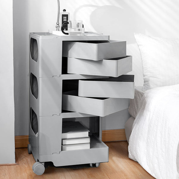 Artissin Storage Trolley Bedside Table 5 Tier Cart Boby Replica Grey Bedside Tables