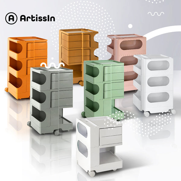 Artissin Storage Trolley Bedside Table 5 Tier Cart Boby Replica Grey Bedside Tables