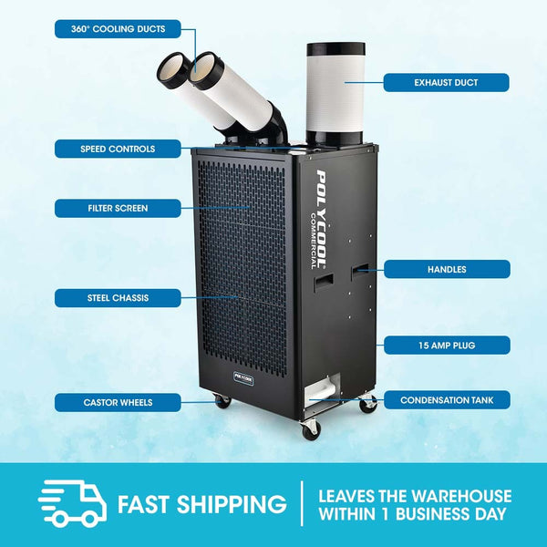 Polycool 4.5Kw Portable Industrial Spot Cooler With Twin Cooling Ducts 15A Plug Portable Air Conditioners