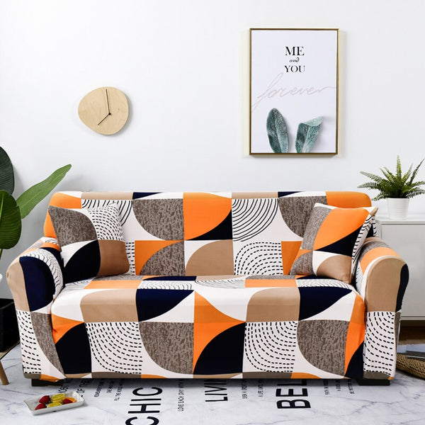 4 Seater Sofa Cover Orange Geometric Style Protection For Living Room Chair Slipcover Slipcovers