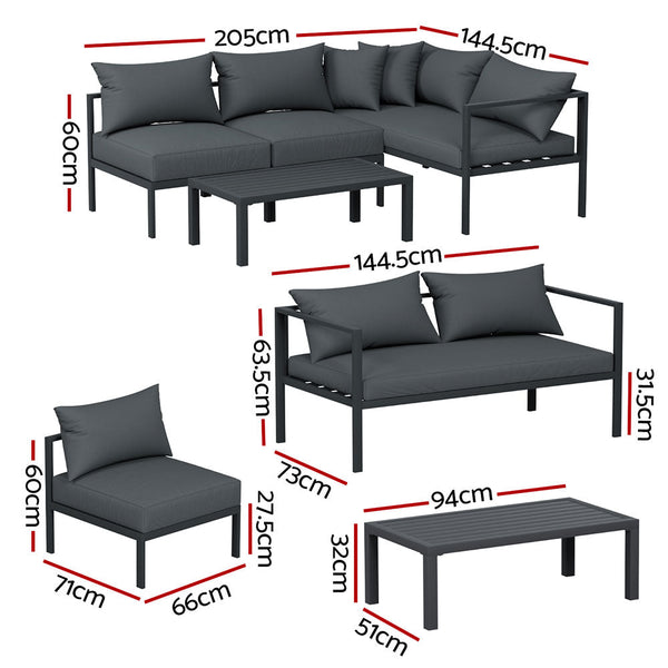 Gardeon 4 Seater Outdoor Sofa Set Aluminium Patio Furniture Setting 4Pc Charcoal Patio Furniture Sets
