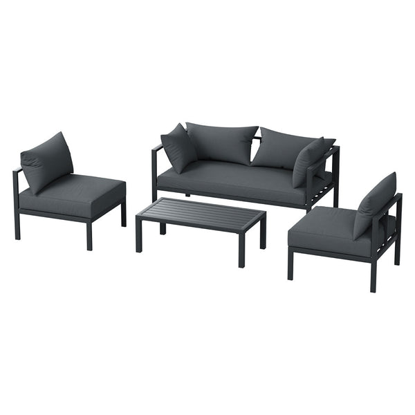Gardeon 4 Seater Outdoor Sofa Set Aluminium Patio Furniture Setting 4Pc Charcoal Patio Furniture Sets