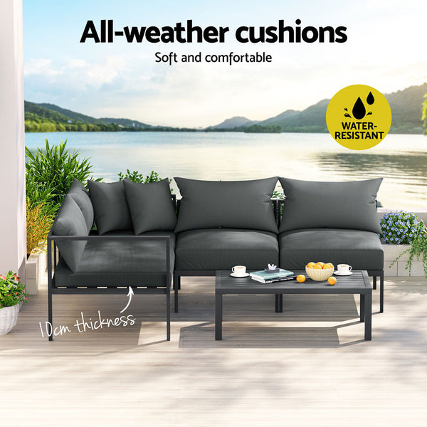 Gardeon 4 Seater Outdoor Sofa Set Aluminium Patio Furniture Setting 4Pc Charcoal Patio Furniture Sets