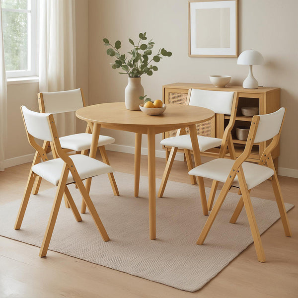 Levede 4X Foldable Pu Beige Dining Chairs