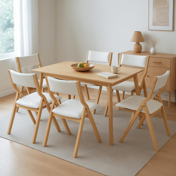 Levede 6X Foldable Pu Beige Dining Chairs