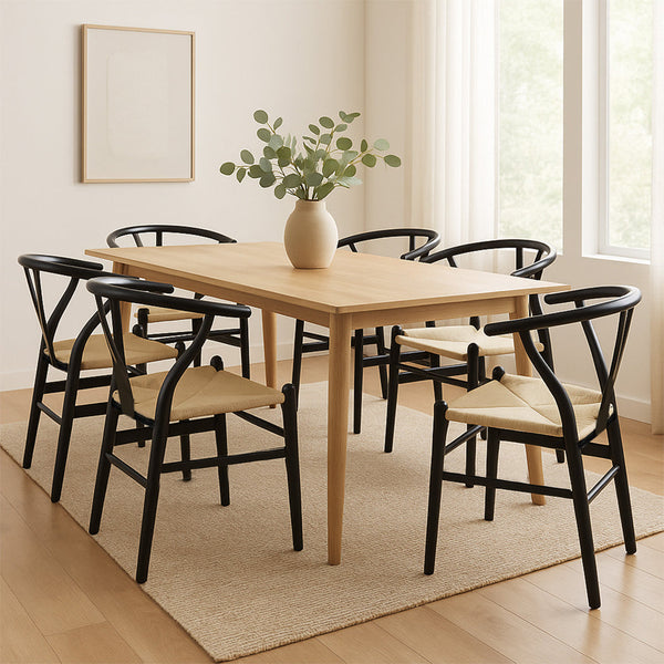 Levede 6X Wooden Hans Black Dining Chairs