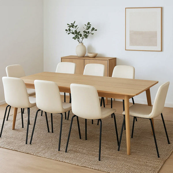 Levede Stackable Kitchen Beige Set Of 8 Dining Chairs