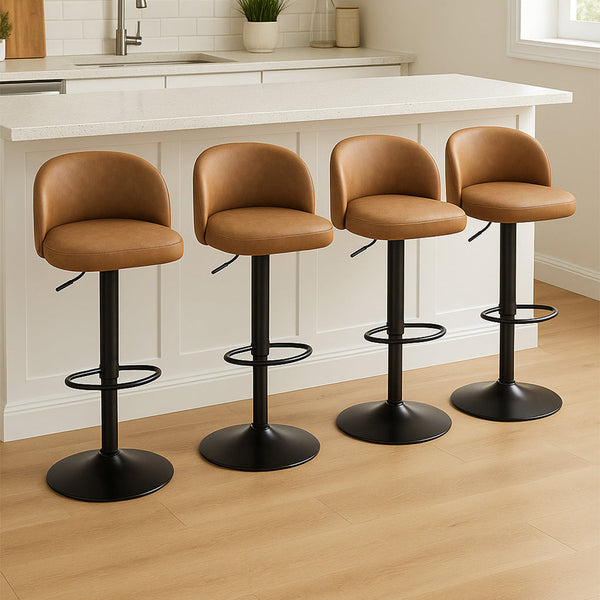 Levede 4X Bar Stool Swivel Gas Lift Pu Leather Brown Benches Bar Stools