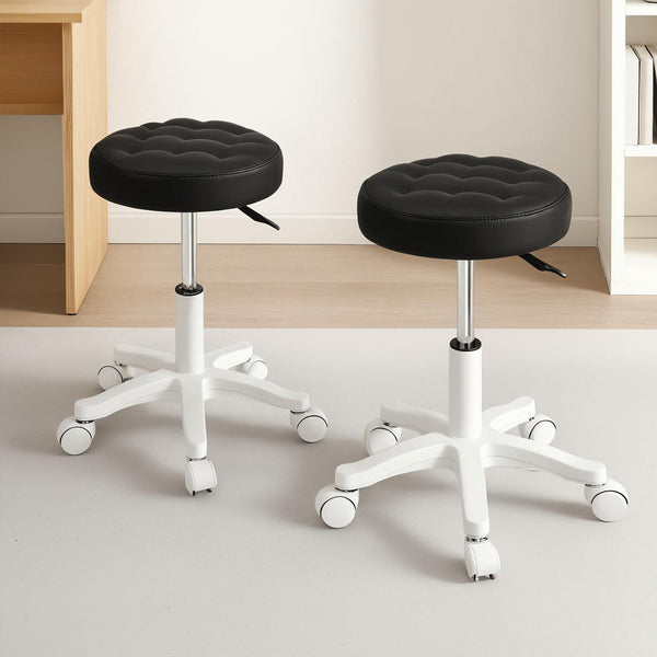 Levede 2X Rolling Bar Stool Swivel Salon Spa Chair Black Benches Bar Stools