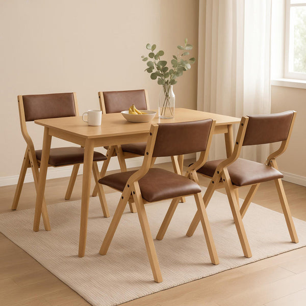 Levede 4X Foldable Pu Tan Dining Chairs