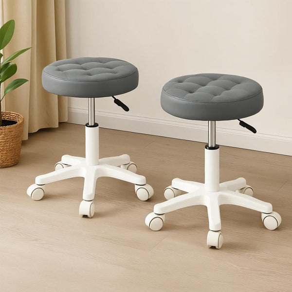 Levede 2X Rolling Bar Stool Swivel Salon Spa Chair Grey Benches Bar Stools