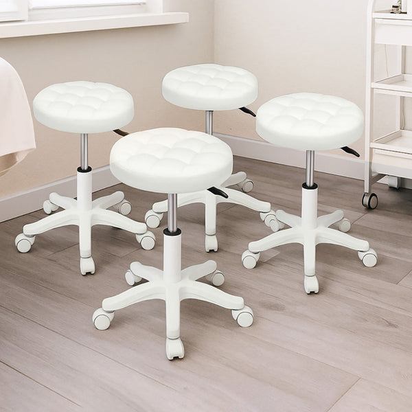 Levede 4X Rolling Bar Stool Swivel Salon Spa Chair Beige Benches Bar Stools