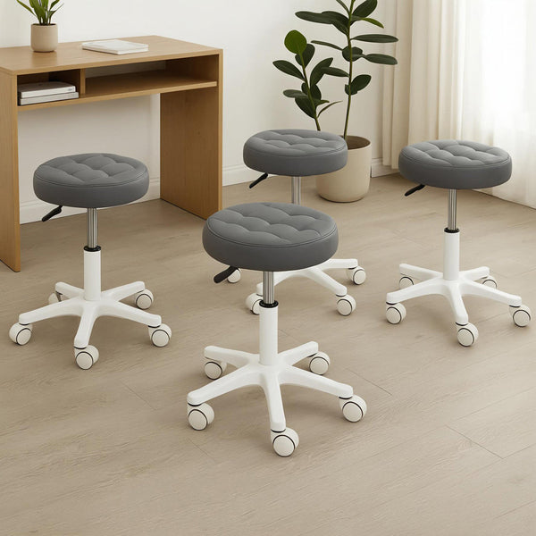 Levede 4X Rolling Bar Stool Swivel Salon Spa Chair Grey Benches Bar Stools