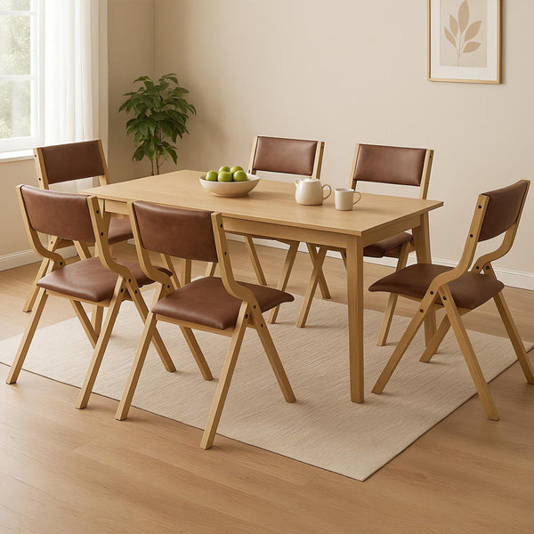 Levede 6X Foldable Pu Tan Dining Chairs