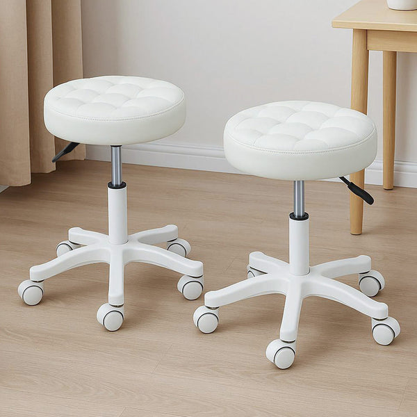 Levede 2X Rolling Bar Stool Swivel Salon Spa Chair Beige Benches Bar Stools