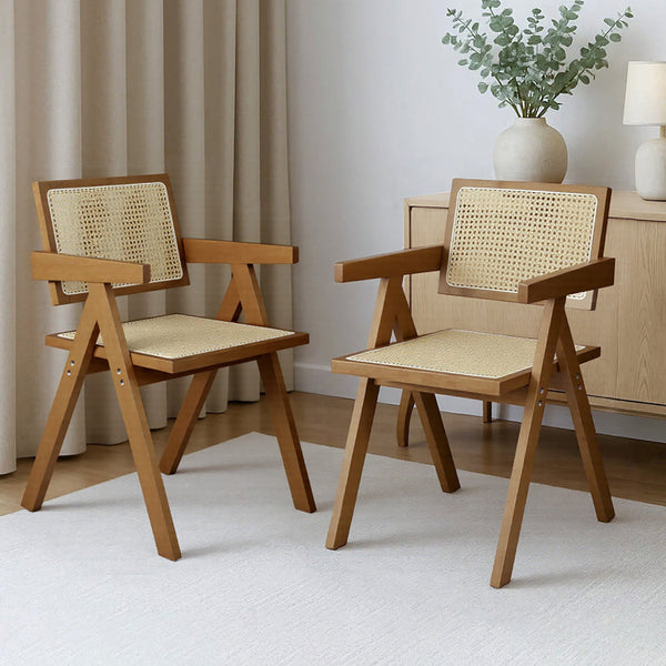 Levede 2X Walnut Wicker Armchair Dining Chair Dining Chairs