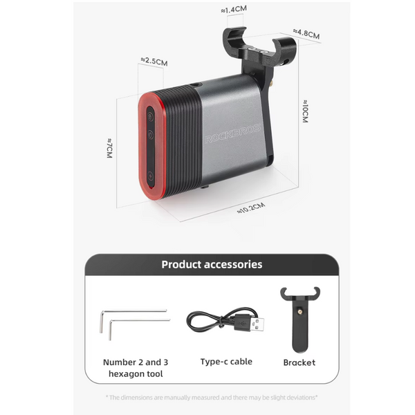 Rockbros Bicycle Rear Light Bluetooth Smart Lock Dual Function Ipx6 Waterproof 5 Lighting Modes Type C Mtb Bike Tail Lights & Reflectors