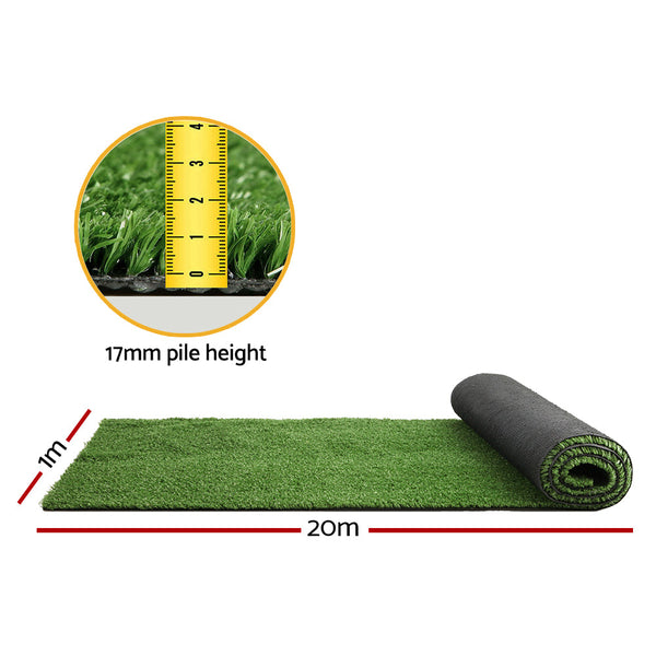Prime Turf 1Mx20m 17Mm Synthetic Fake Lawn Plant Plastic Olive Artificial Grass