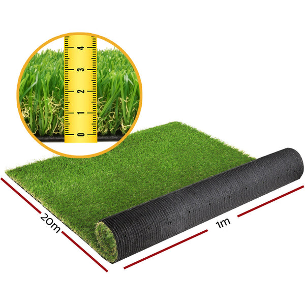 Prime Turf 30Mm 1Mx20m Synthetic Fake Lawn Plastic Plant 4 Coloured Artificial Grass
