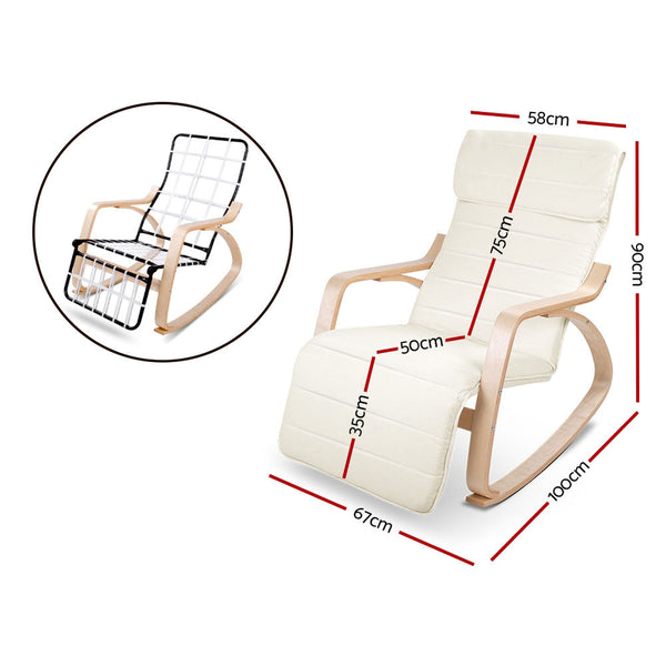 Artiss Rocking Armchair With Footrest Nursing Beige Furniture Kids Sofas Armchairs