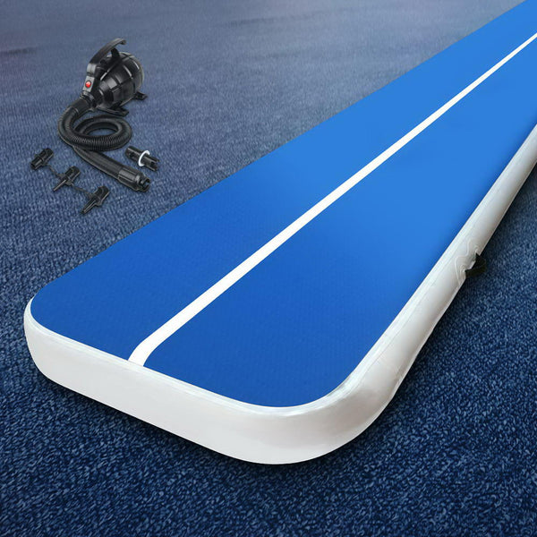 Everfit Inflatable Air Track Mat 20Cm Thick With Pump Gymnastics Fitness Blue Gymnastics Mats