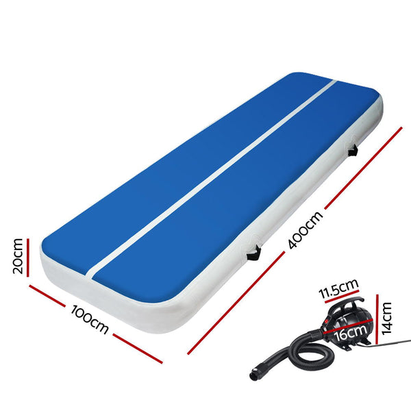 Everfit Inflatable Air Track Mat 20Cm Thick With Pump Gymnastics Fitness Blue Gymnastics Mats