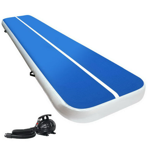 Everfit Inflatable Air Track Mat 20Cm Thick With Pump Gymnastics Fitness Blue Gymnastics Mats