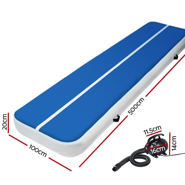 Everfit Inflatable Air Track Mat 20Cm Thick With Pump Gymnastics Fitness Blue Gymnastics Mats