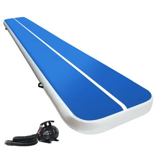 Everfit Inflatable Air Track Mat 20Cm Thick With Pump Gymnastics Fitness Blue Gymnastics Mats