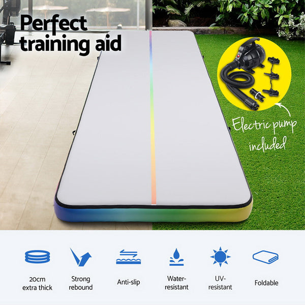 Everfit 6M Air Track Mat Inflatable Gymnastics Tumbling W/ Pump Colourful Gymnastics Mats