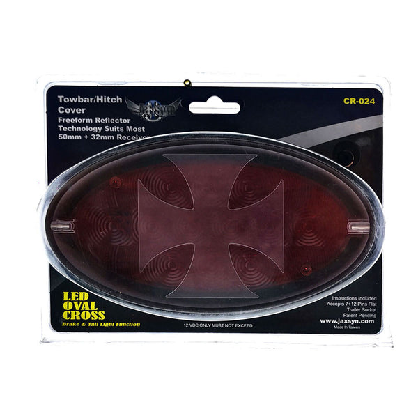 Jaxsyn Novelty Tow Bar / Trailer Hitch Cover Red Oval Brakelight Iron Cross Tow Bars & Winches